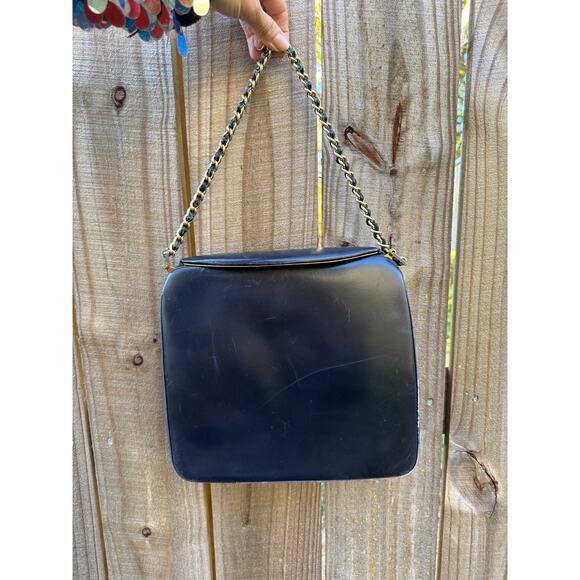 Vintage French-Made Midnight Leather Box Bag - Picture 5 of 7